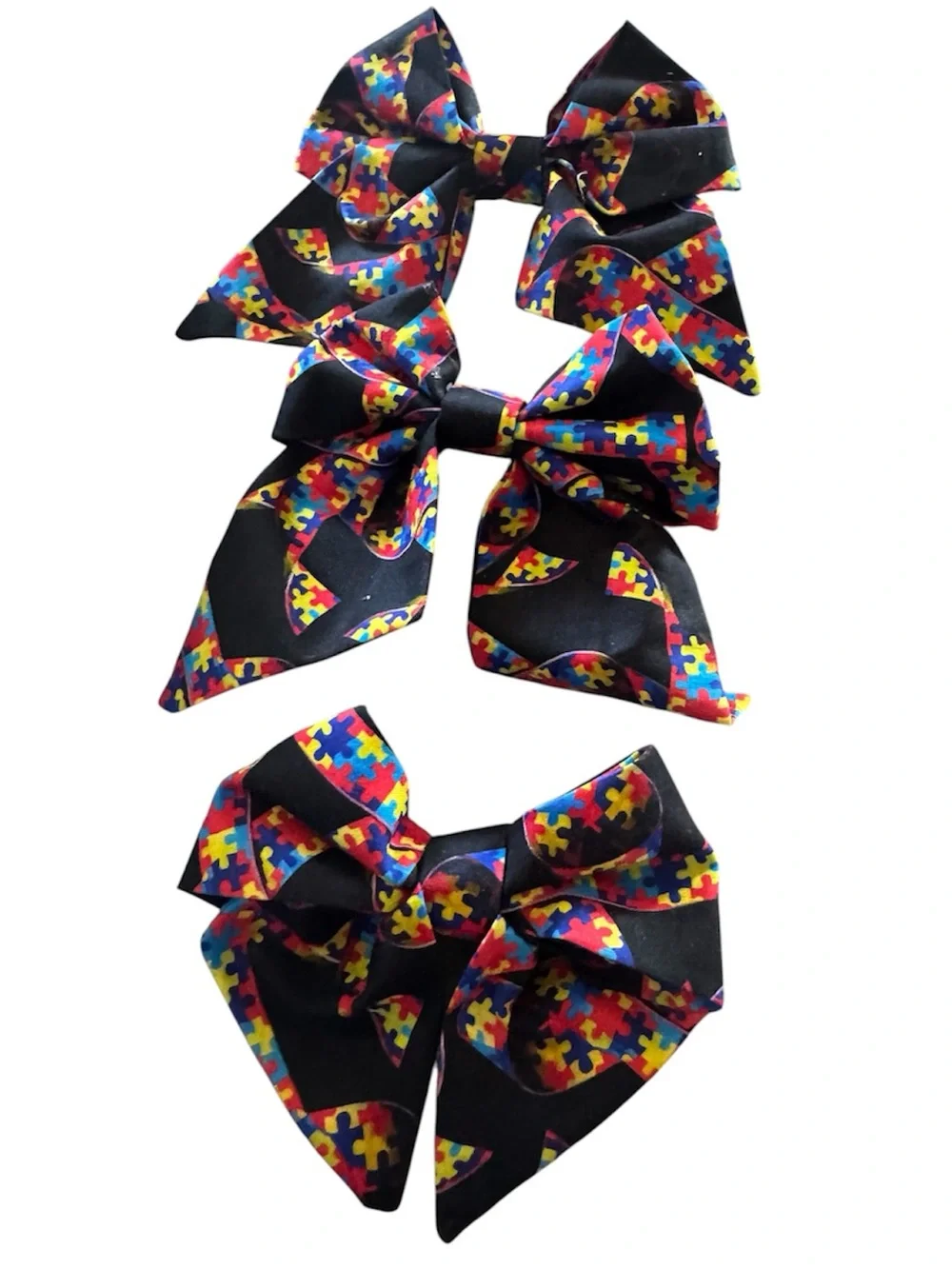 Autism Awareness Puzzle Print Black Hair Bows for Kids